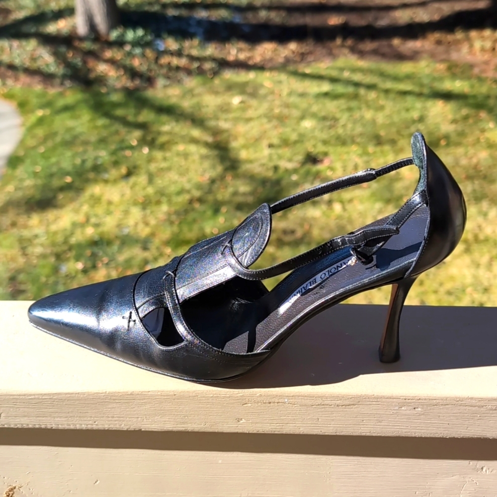 MANOLO BLAHNIK Vintage heels black leather pointed toe pumps 9.5 - Picture 2 of 10